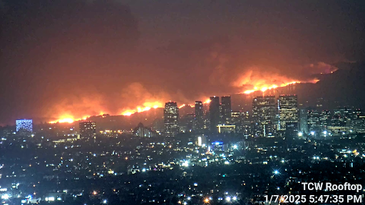 Palisades Fire as seen from Downtown Los Angeles, Image captured via PTZ Camera/VMS system
